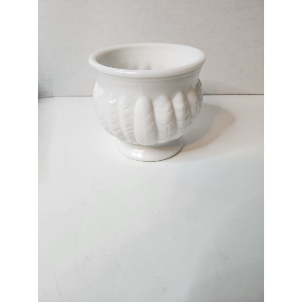 Vintage Milk Glass Planter Footed Bowl White Feather Randall